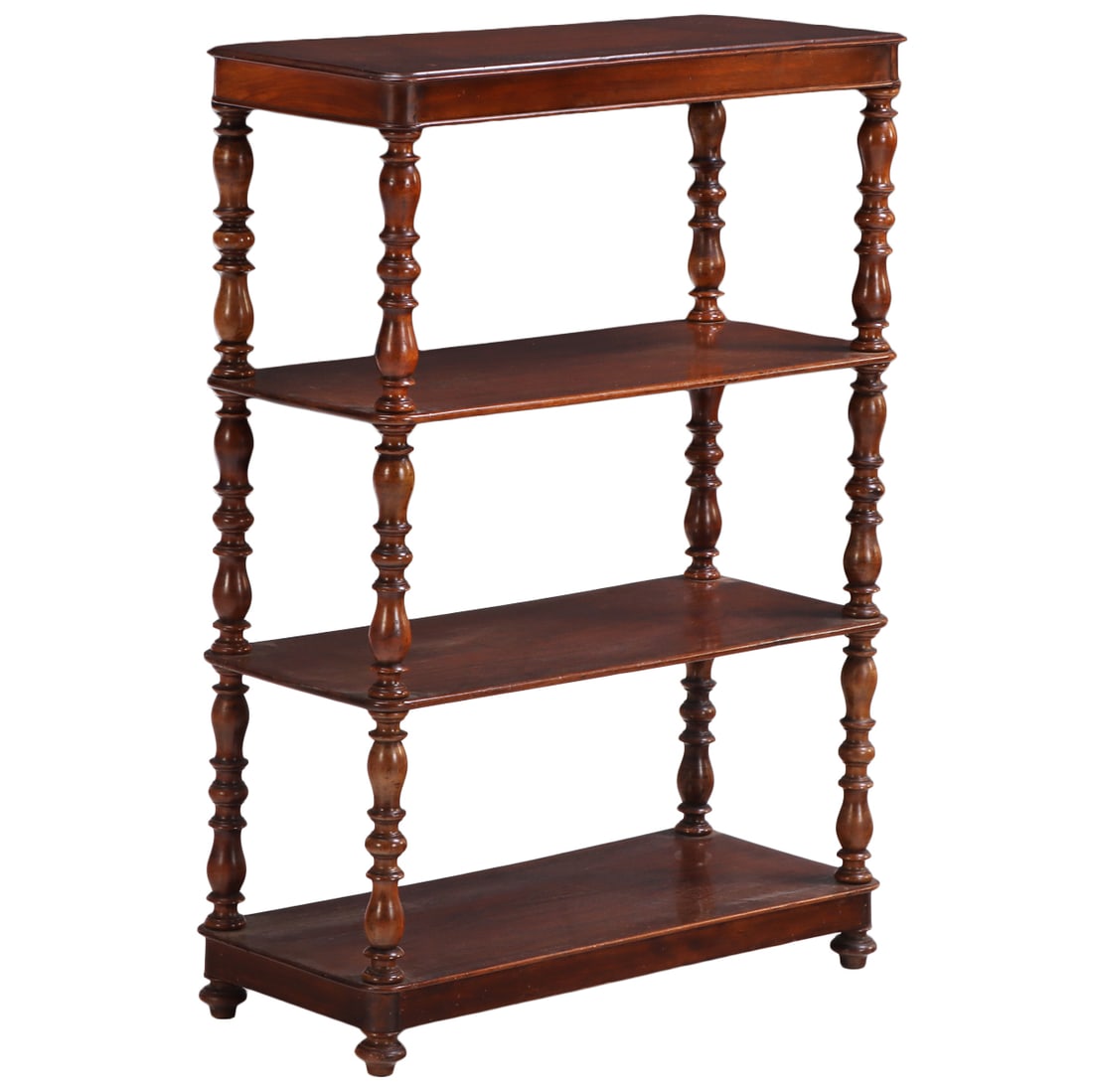 NINETEENTH CENTURY WALNUT OPEN ETEGERE HAVING TURNED SUPPORTS. (1 of 4)