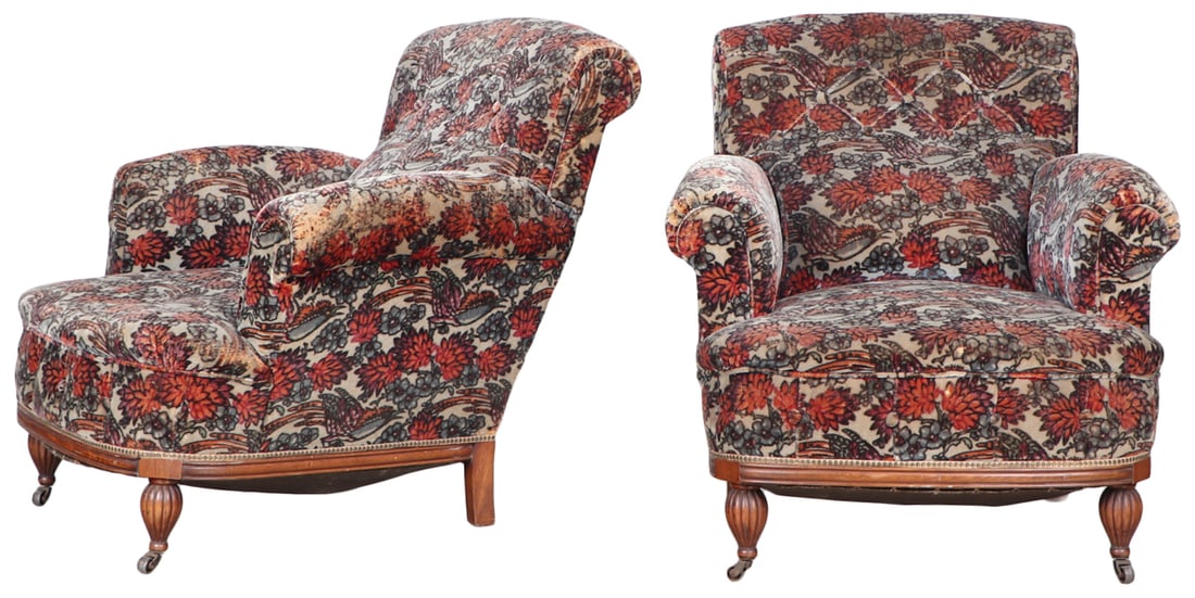 UNUSUAL PAIR OF MAHOGANY "PREGNANT" EDWARDIAN CLUB CHAIRS C 1890 HAVING A BUILT IN PILLOW IN THE (1 of 8)