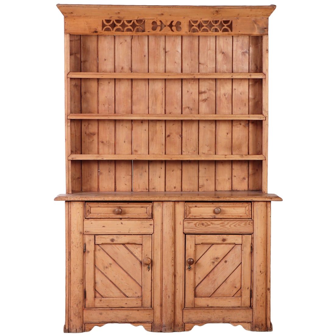 ENGLISH PINE NINETEENTH CENTURY ONE PIECE OPEN TOP HUTCH HAVING TWO DOORS OVER TWO DRAWERS (1 of 8)