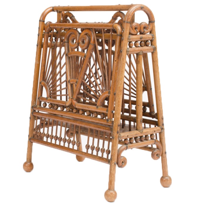 A RARE AMERICAN OAK STICK AND BALL MAGAZINE RACK C. 1890. (1 of 6)