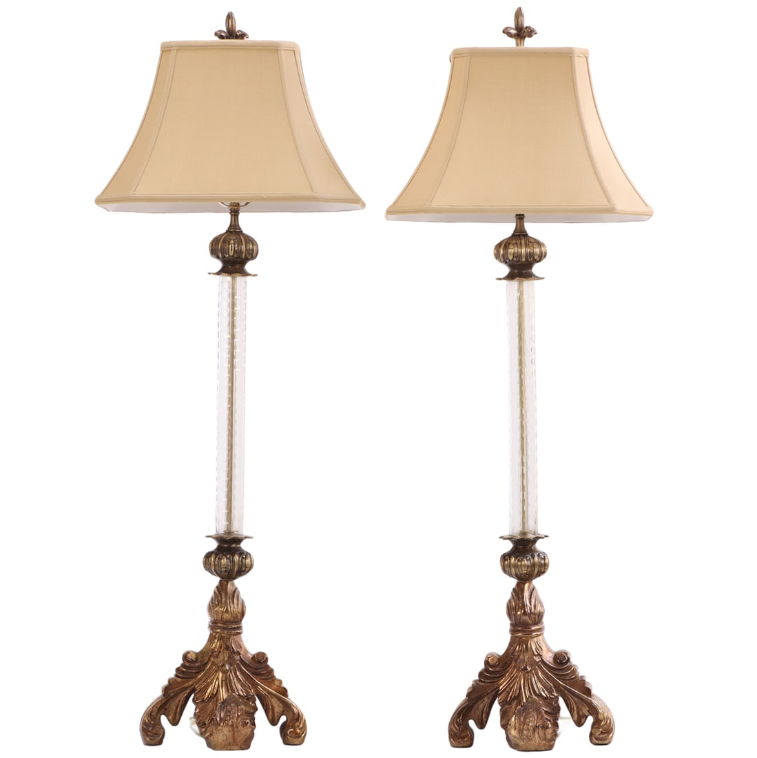 PAIR OF JOHN RICHARD TABLE LAMPS HAVING CUT CRYSTAL COLUMNS AND GILT FINISH C. 1990 (1 of 6)