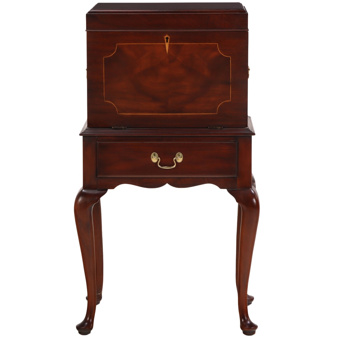 MAHOGANY QUEEN ANNE STYLE FALL FRONT SILVER CHEST WITH LIFT OUT TRAY BY HENKEL HARRIS. (1 of 9)
