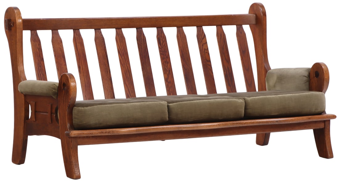 BELGIAN OAK SOFA HAVING MORTIS AND TENON AND "BUTTERFLY" CONSTRUCTION WITH LOOSE CUSHION (1 of 4)