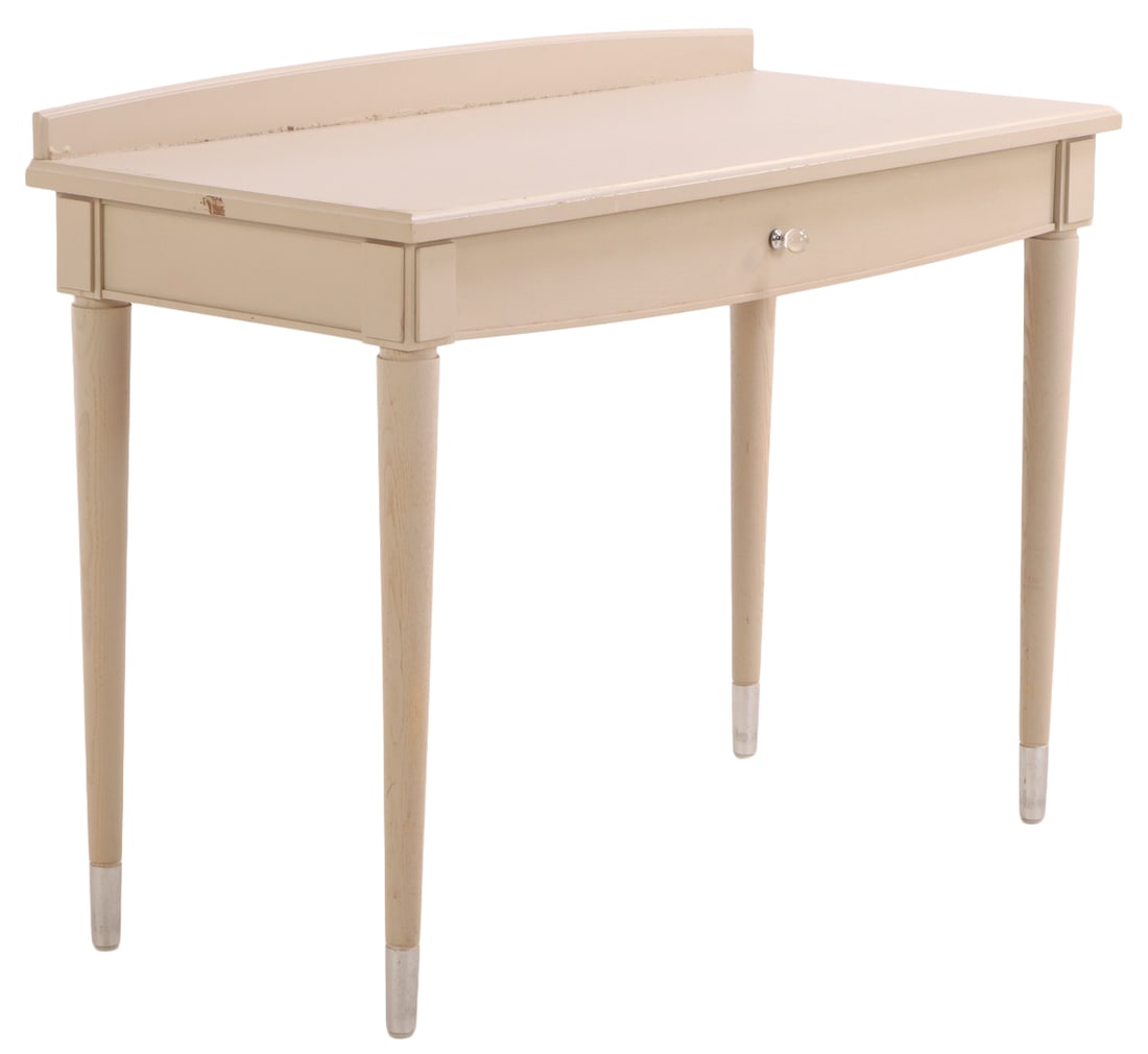 FRENCH PAINTED OAK WRITING DESK WITH DRAWER FROM THE HOTEL SPLENDID ETOILE IN PARIS FRANCE. MORE: French painted oak writing desk with drawer from the Hotel Splendid Etoile in Paris France. More available. Kneehole measuring a height of 25". Ht: 33.5" Wd: 43.25" Dpth: 20"