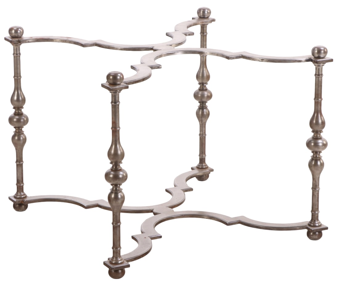 FRENCH POLISHED IRON TABLE BASE IN THE MANNER OF GILBERT POILERAT C 1945.: French polished iron table base in the manner of Gilbert Poilerat C 1945. Ht: 28" Wd: 34.5" Dpth: 34.5"