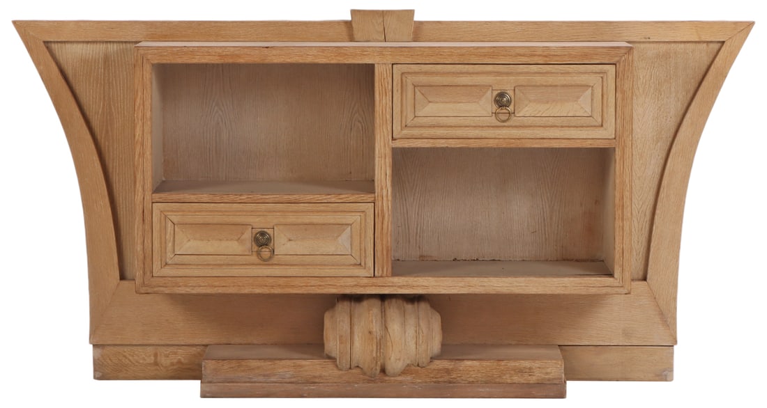 FRENCH OAK CONSOLE TABLE HAVING TWO DRAWERS C 1955.: French oak console table having two drawers C 1955. Ht: 40" Wd: 78.5" Dpth: 15"