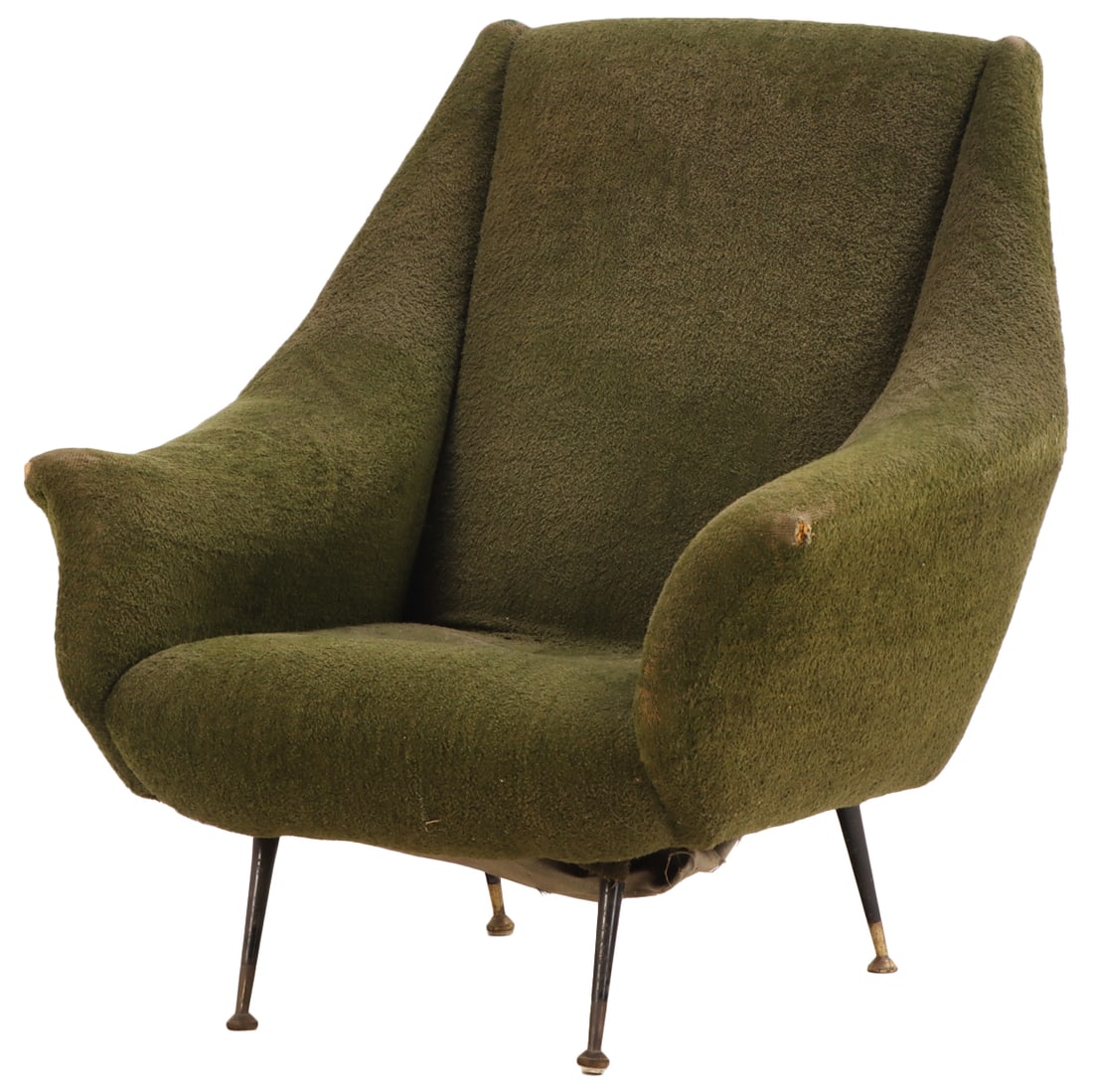 GIGI RADICE UPHOLSTERED ITALIAN LOUNGE CHAIR CIRCA 1950.: Gigi Radice upholstered Italian lounge chair circa 1950. Ht: 36" Wd: 34" Dpth: 33" Seat: 13"