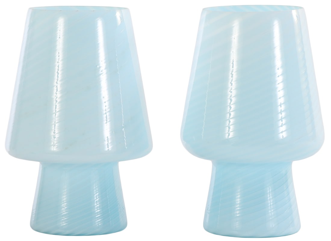 PAIR OF ITALIAN BLUE GLASS BOUDOIR LAMPS.: Pair of Italian blue glass boudoir lamps. Ht: 11" Wd: 7" Dpth: 7"