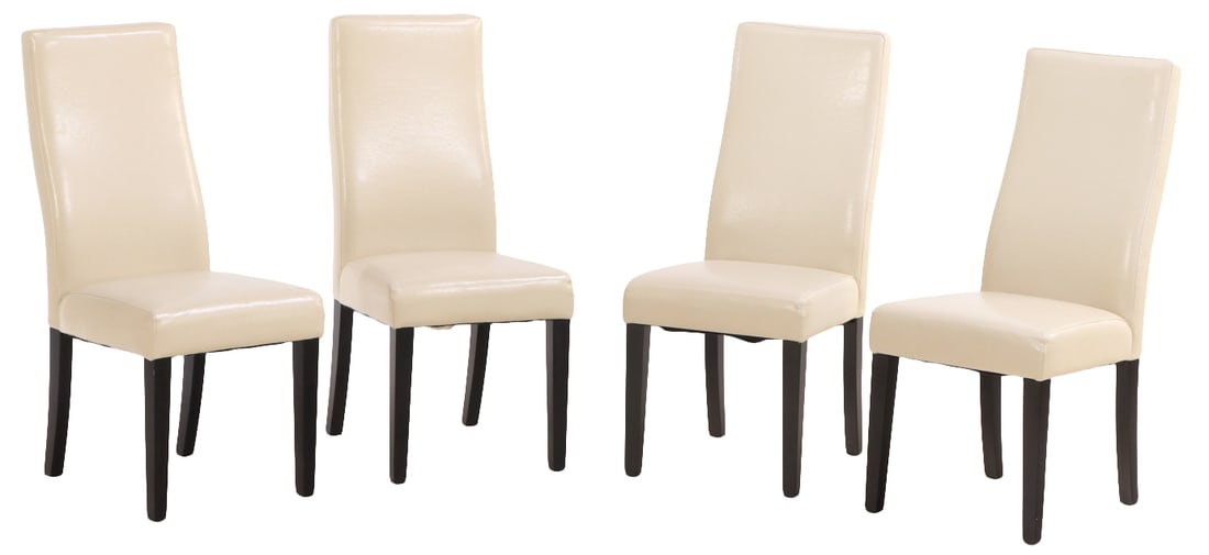 FOUR MODERN LEATHER DINING CHAIRS.: Four modern leather dining chairs. Ht: 40" Wd: 18" Dpth: 25" Seat: 19"