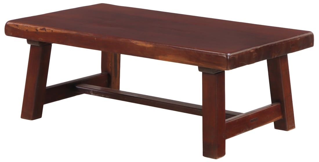 BRAZILIAN MAHOGANY COFFEE TABLE HAVING SLAB TOP AND HEAVY CONSTRUCTION C 1960 (1 of 5)