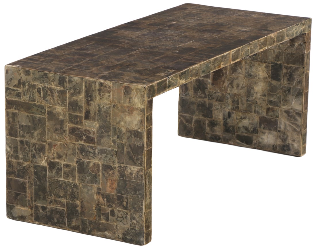 MICA COVERED COFFEE TABLE IN THE MANNER OF JEAN-MICHEL FRANK.: Mica covered coffee table in the manner of Jean-Michel Frank. Ht: 16.5" Wd: 38" Dpth: 16.25"