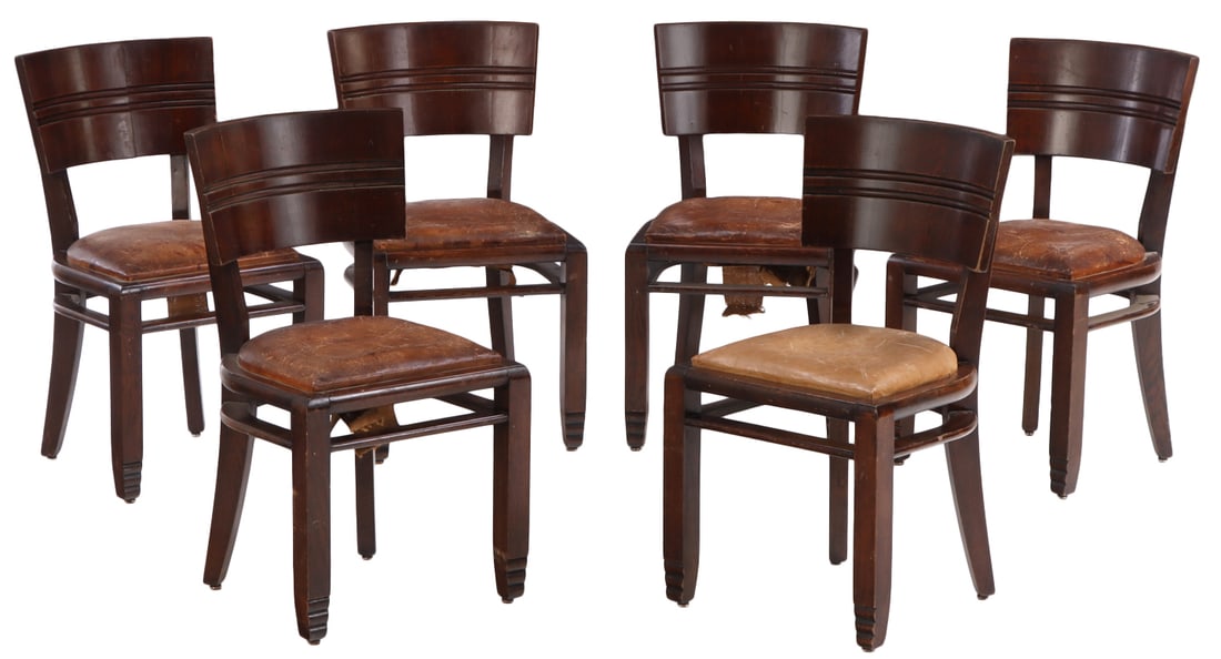 SIX FRENCH OAK DINING CHAIRS IN THE MANNER OF CHARLES DUDOUYT C 1940. (1 of 7)