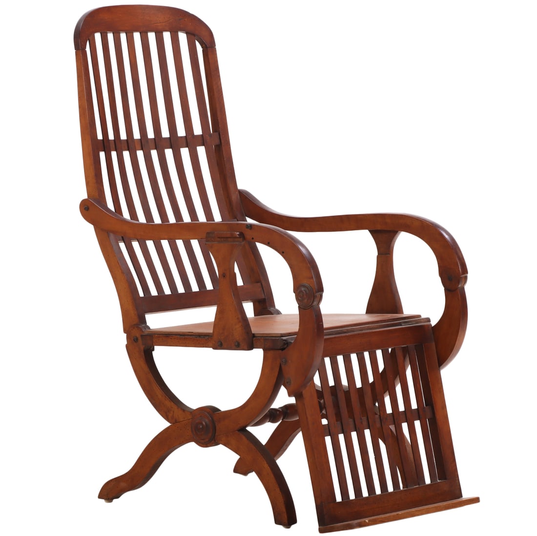 NINETEENTH CENTURY RECLING WALNUT LOUNGE CHAIR, (1 of 6)