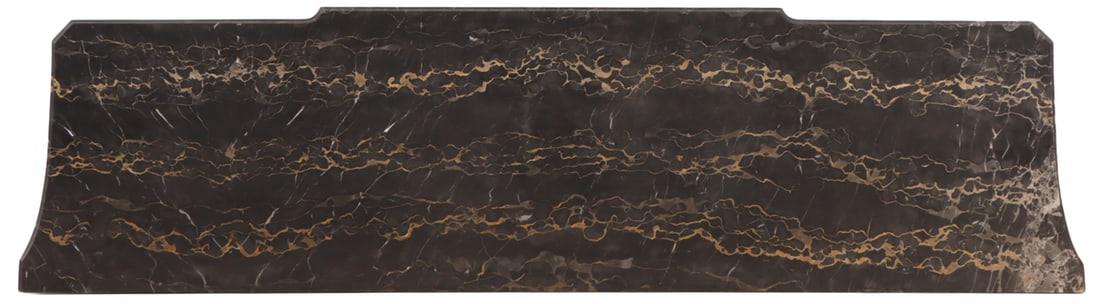 A SLAB OF NERO PORTORO MARBLE FROM A PIECE OF FURNITURE.: A slab of Nero Portoro marble from a piece of furniture. Ht: 20.75" Wd: 77.5" Dpth: 1"