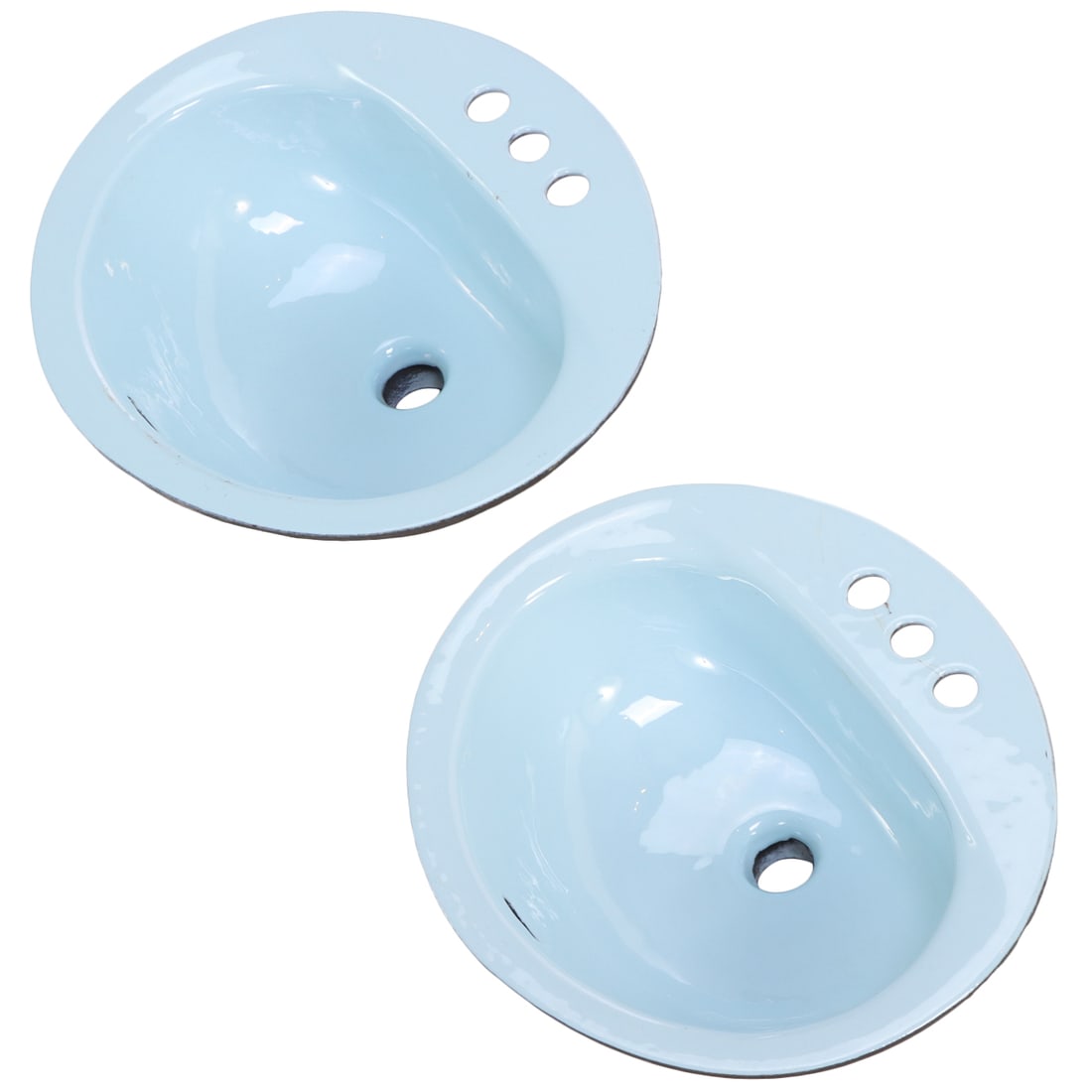PAIR OF KOHLER ENAMELED CAST IRON BABY BLUE DROP IN SINKS C 1975 (1 of 4)