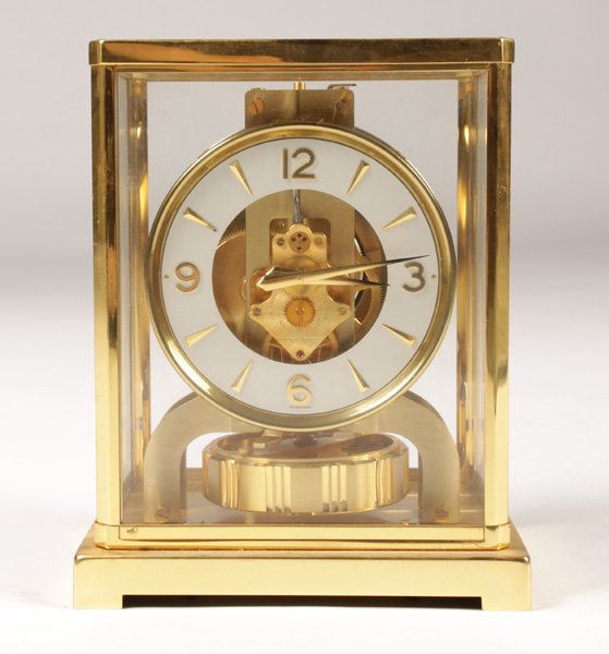 JAEGER LECOULTRE ATMOS CLOCK ROUND DIAL: A classic Jaeger-LeCoultre atmos clock with round dial. Ht: 9" Width: 7" Depth: 5.5"