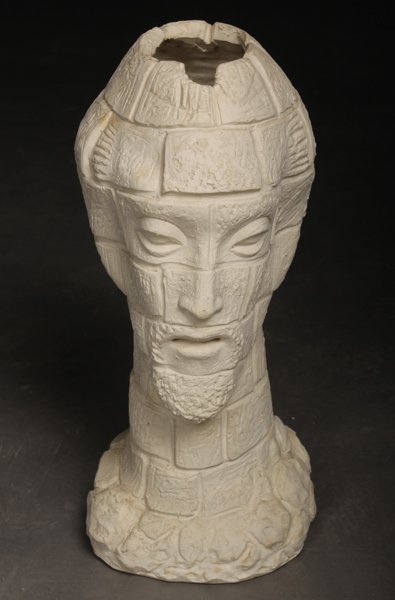 BOLESLAW CYBIS SIGNED WHITE BUST VASE PROTOTYPE: Boleslaw Cybis (Polish, 1895-1957) Signed white "Brick and Mortar" design mole bust vase prototype, circa 1960. Ht: 16"