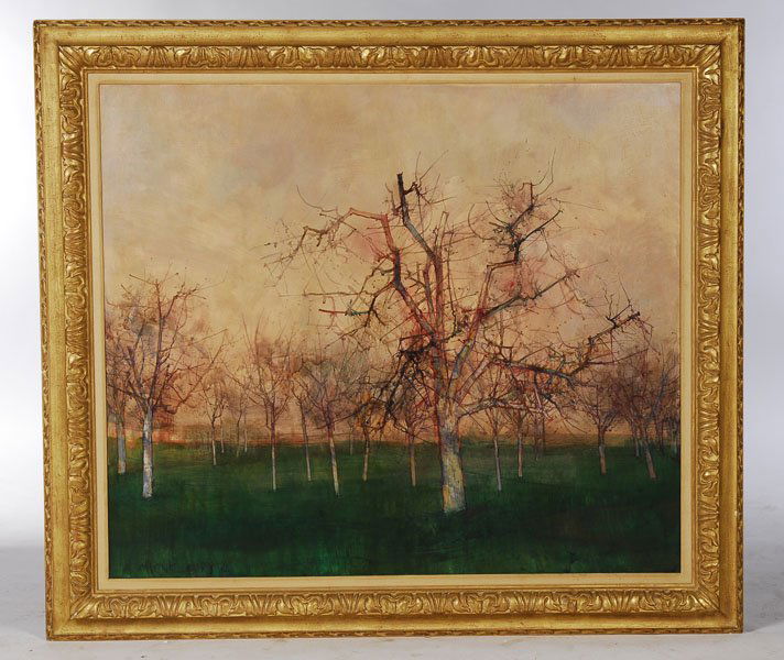 MICHEL CIRY OIL ON CANVAS SIGNED & DATED 1962: Michel Ciry (French,b.1919) "Hiver en Paris de Vaud Suisse" oil on canvas, signed and dated lower left Michel Ciry 1962. David B. Findlay Galleries, New York label en verso. Image size: 35.5" x 41" Ht