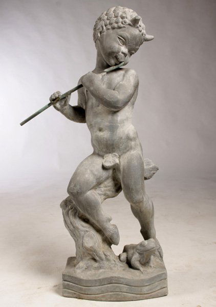 SIGNED WHEELER WILLIAMS LEAD PAN FIGURE NUMBERED: A signed Wheeler Williams lead pan figure, part of the God Series numbered 60 circa 1930. Ht: 32.5" Width: 12" Depth: 7"