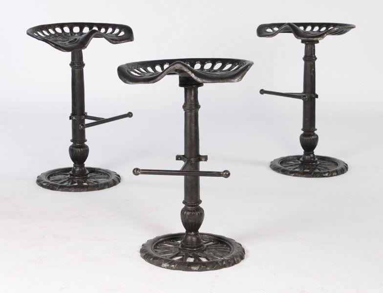 LOT OF 3 CAST IRON TRACTOR SEAT BAR STOOLS