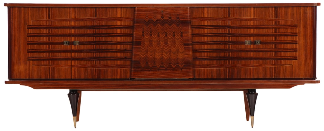 FRENCH MACASSAR EBONY AND SYCAMORE SIDEBOARD HAVING A CENTRAL BAR, INTERIOR DRAWERS AND (1 of 8)