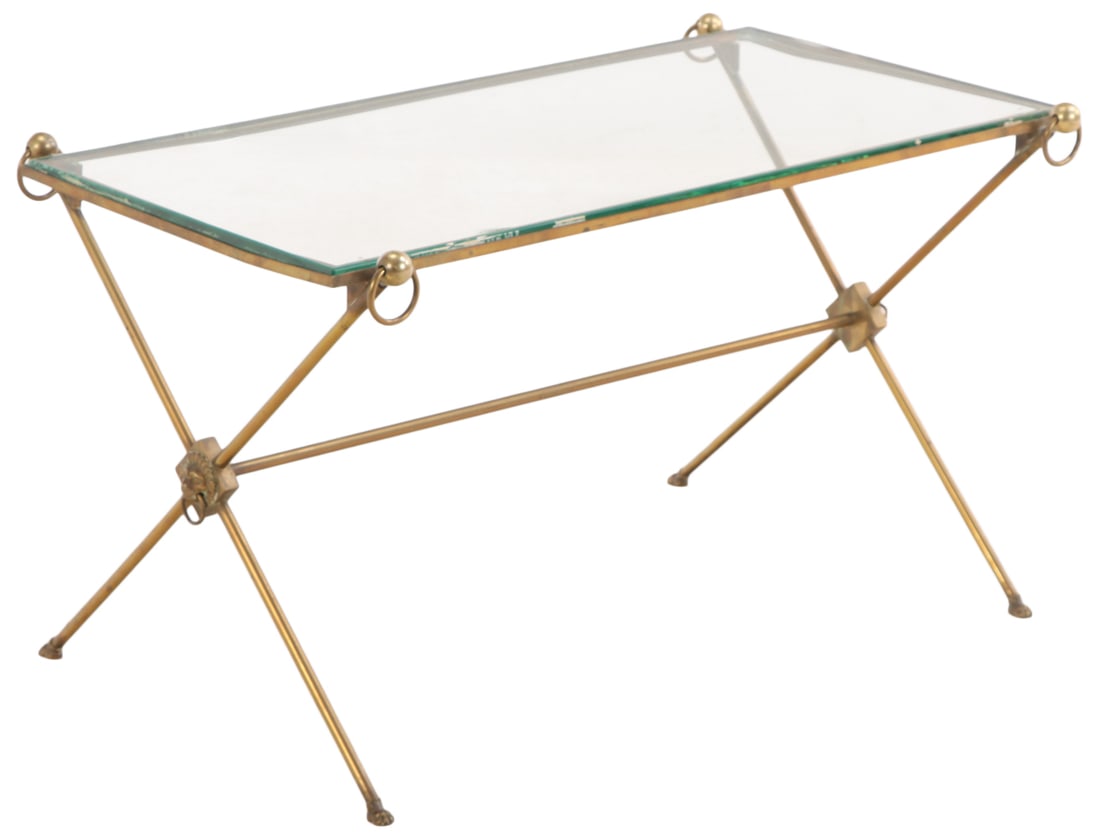 FRENCH BRASS AND GLASS COFFEE TABLE IN THE MANNER OF ADNET C 1950. (1 of 5)