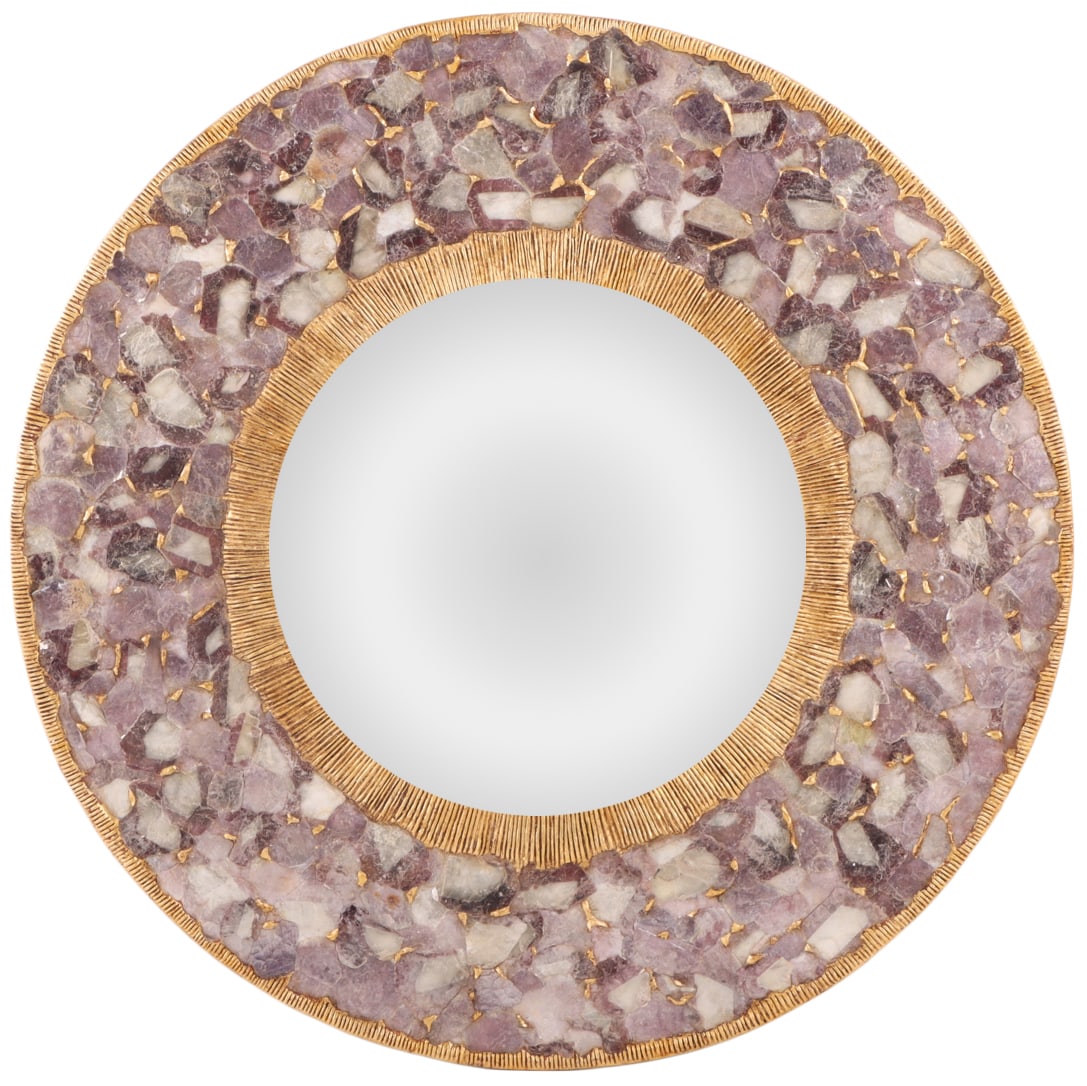 47" ROUND CONTEMPORARY MIRROR MADE FROM VIOLET COLORED MICA AND RESIN. (1 of 6)