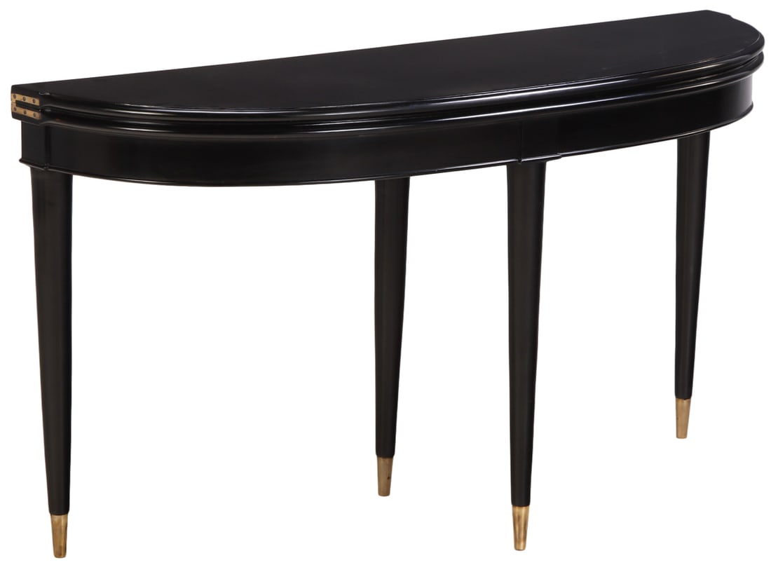 EBONIZED FLIP TOP CONSOLE TABLE IN THE MANNER OF ANDRE ARBUS THAT CONVERTS TO A DINING TABLE C (1 of 5)
