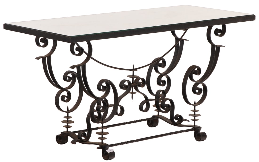 A WHIMSICAL FRENCH ART DECO IRON AND MIRROR COFFEE OR END TABLE C 1940. (1 of 5)