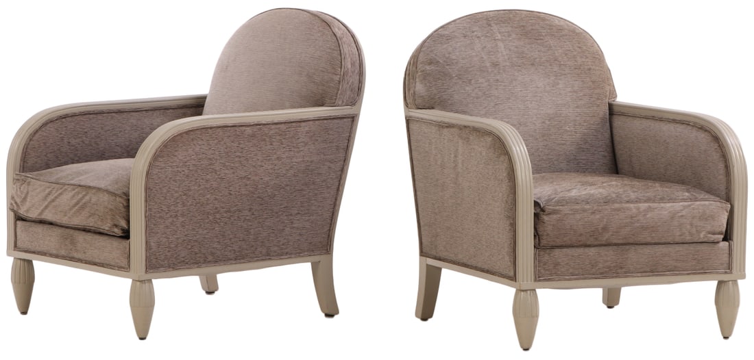 PAIR PAINTED FRENCH ART DECO LOUNGE CHAIRS C 1940. (1 of 5)