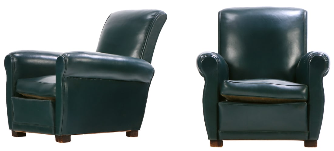 PAIR FRENCH FAUX LEATHER ART DECO CLUB CHAIRS C 1930 (1 of 7)