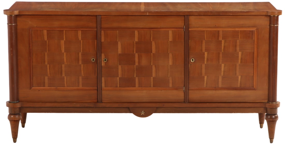 FRENCH WALNUT BRONZE MOUNTED SIDEBOARD IN THE MANNER OF ANDRE ARBUS HAVING WOVEN DESIGN IN THE (1 of 8)
