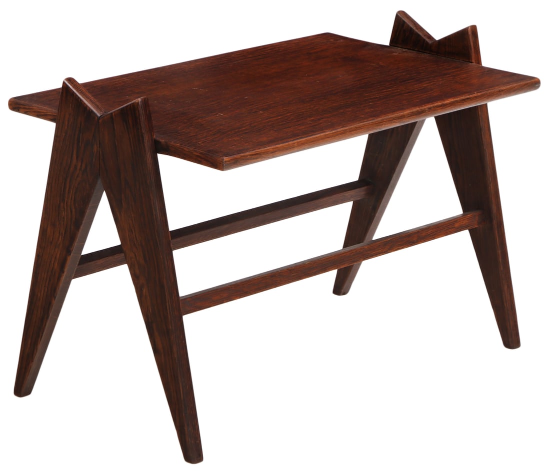 FRENCH OAK OCCASIONAL TABLE IN THE MANNER OF JACQUES ADNET C 1940.: French oak occasional table in the manner of Jacques Adnet C 1940. Ht: 20.25" Wd: 29" Dpth: 17.75"