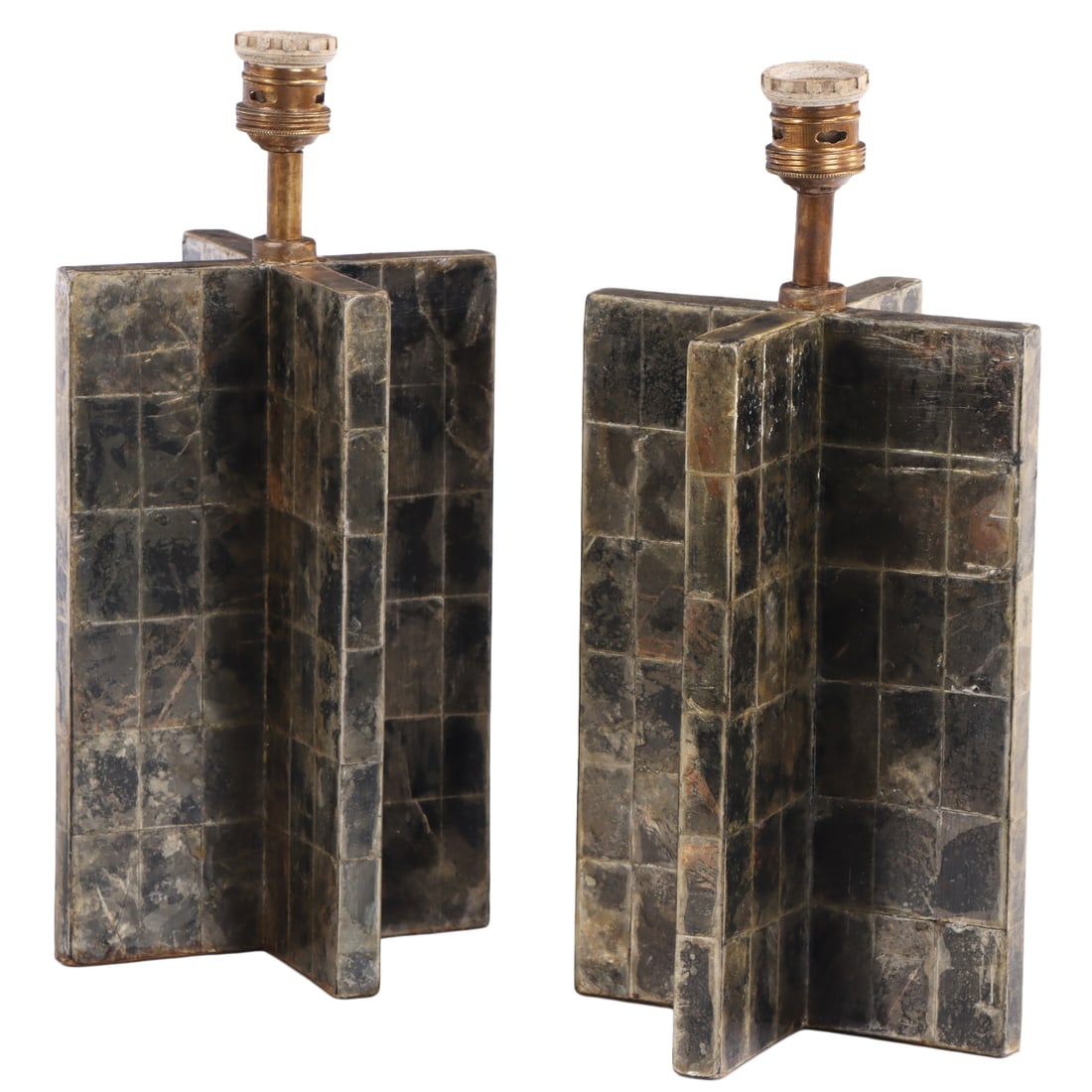 PAIR OF MICA COVERED TABLE LAMPS IN THE MANNER OF JEAN-MICHEL FRANK. (1 of 5)