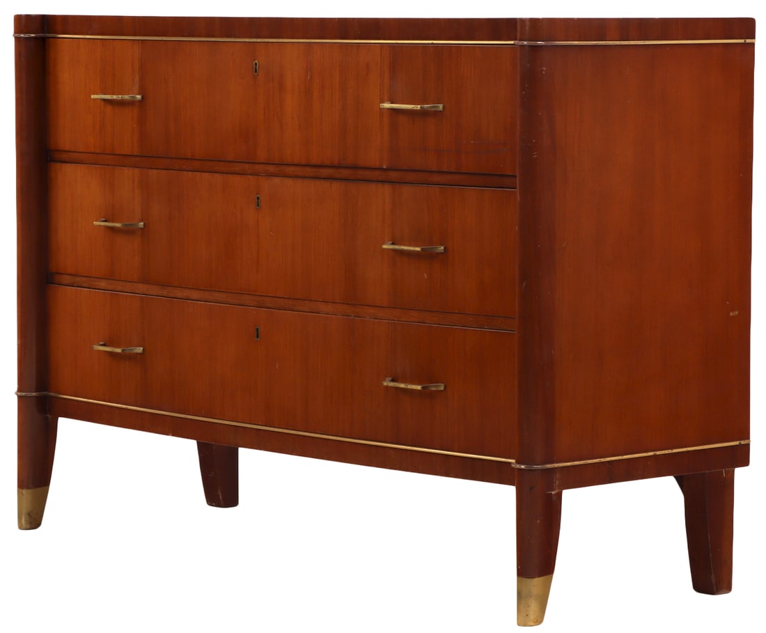 BELGIAN MAHOGANY BRONZE MOUNTED ART DECO STYLE DRESSER BY DE COENE C 1950. (1 of 7)