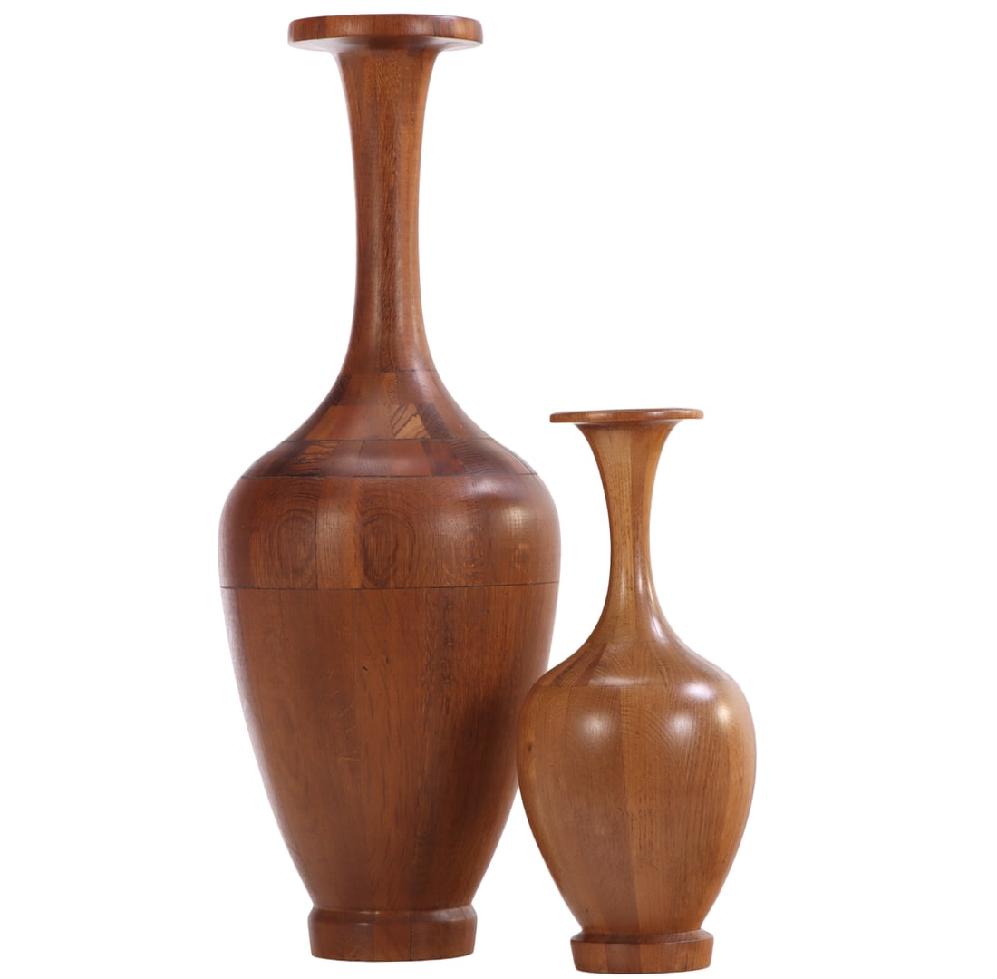 TWO LARGE DE COENE FRERES WOOD VASES MADE OF VARIOUS WOOD. THESE WERE GIVEN TO CUSTOMERS OF DE (1 of 5)