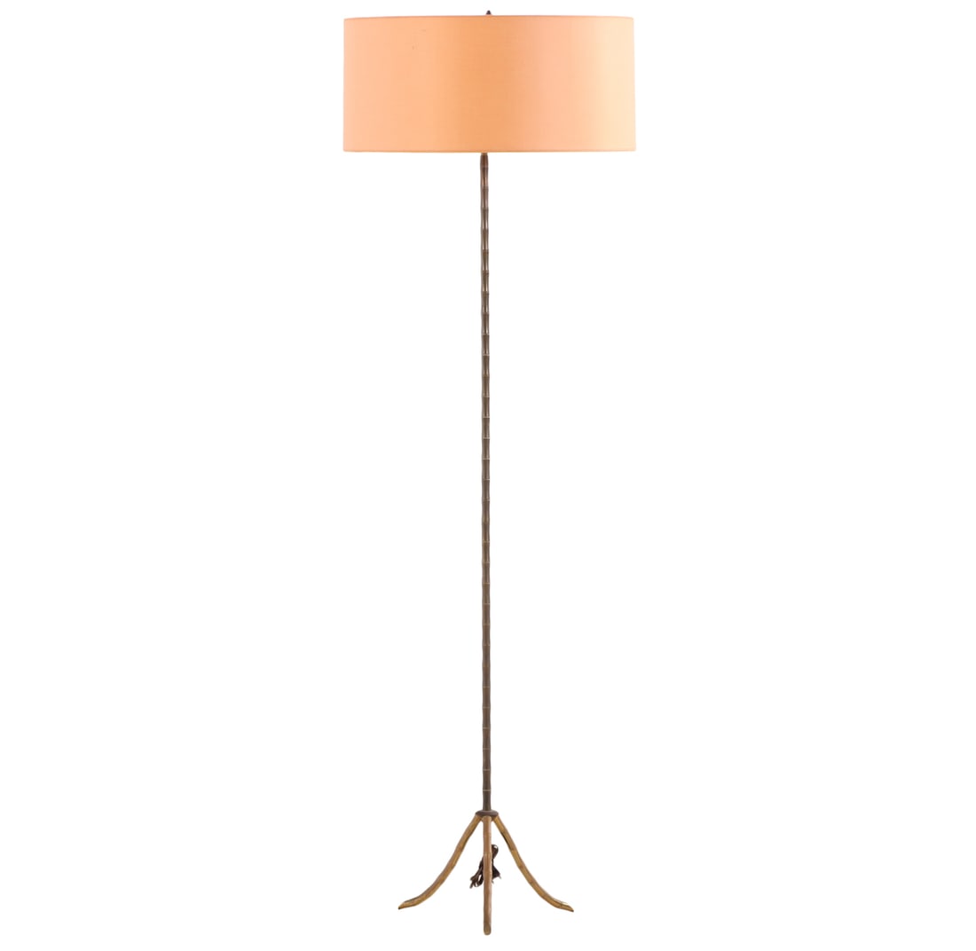 FRENCH BRONZE FAUX BAMBOO STYLE FLOOR LAMP C 1940 IN THE MANNER OF BAGUES. (1 of 6)