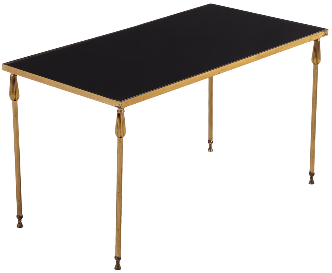 FRENCH BRASS BLUE MIRROR COFFEE TABLE IN THE MANNER OF ANDRE ARBUS (1 of 6)