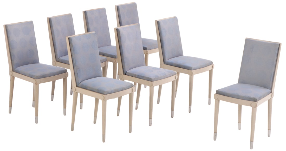 EIGHT FRENCH MODERN PAINTED AND UPHOLSTERED SIDE CHAIRS BY HENRYOT & CIE IN THE MANNER OF MAISON (1 of 7)