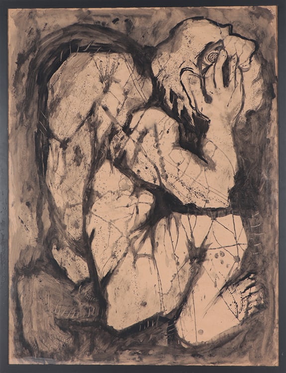 BOB CATO (AMERICAN, 1923-1999) LARGE FORMAT ABSTRACT EXPRESSIONIST PAINTING, INK WASH ON (1 of 6)