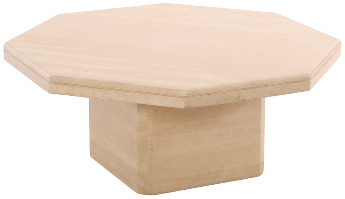 TWO PART FRENCH TRAVERTINE EIGHT SIDED COFFEE TABLE C 1960. (1 of 5)