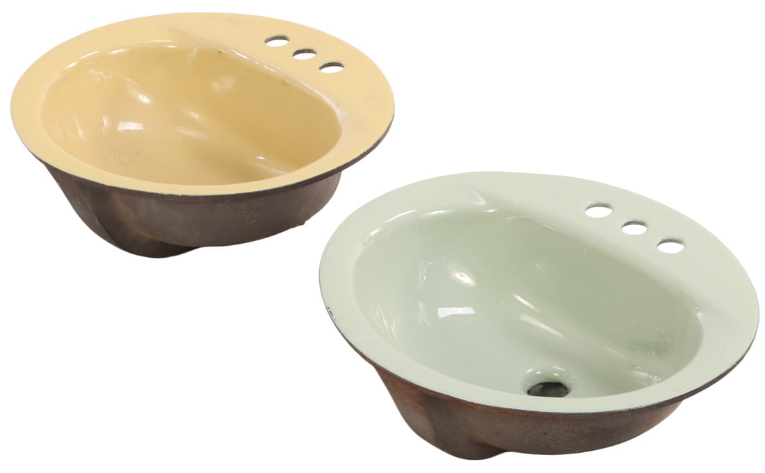 TWO ENAMELED CAST IRON INSET SINKS C 1970. (1 of 5)