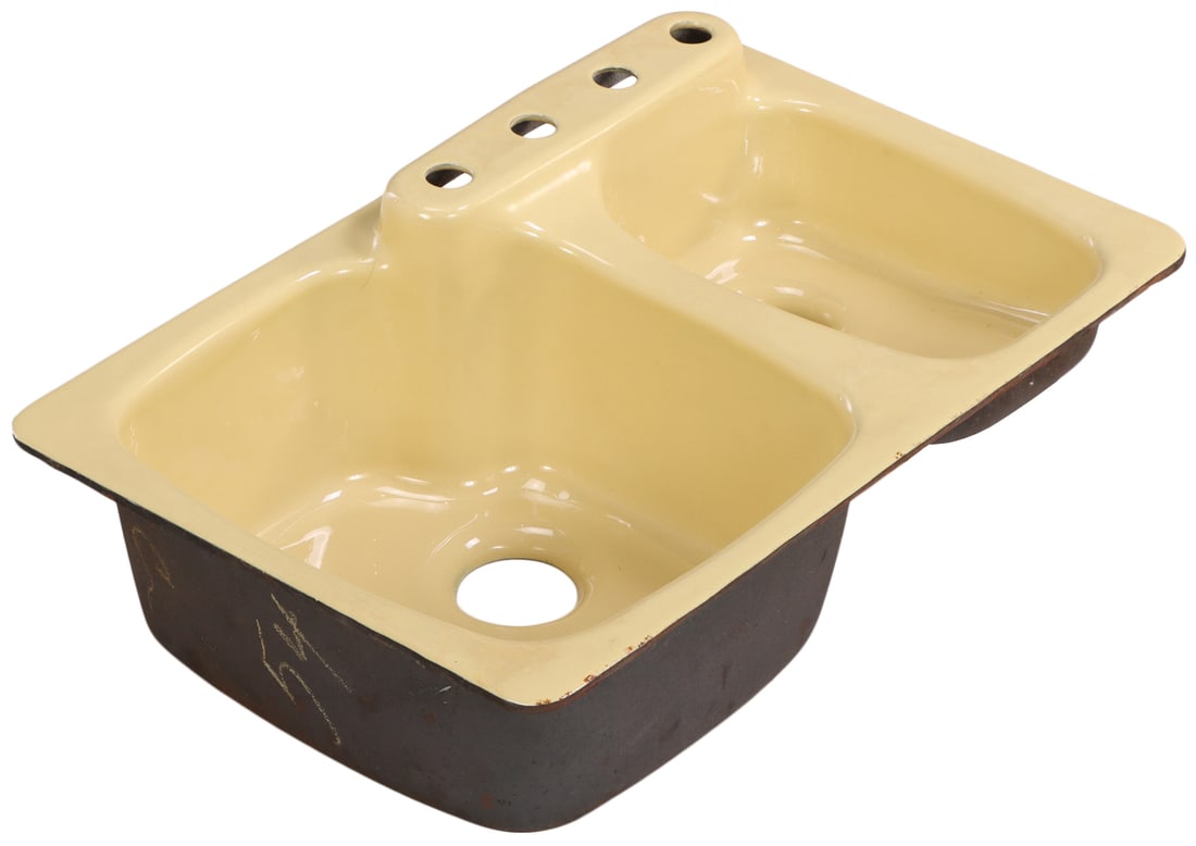 ENAMELED CAST IRON INSET DOUBLE SINK C 1970. (1 of 4)