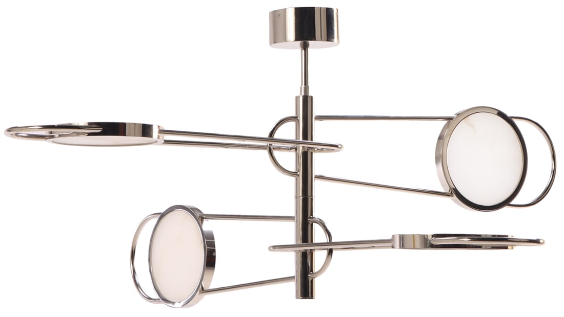 CONTEMPORARY CHROME AND ALABASTER CHANDELIER, "JERVIS" BY HUDSON VALLEY LIGHTING (1 of 7)