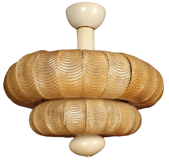 ESTATE SIZED MURANO GLASS CHANDELIER HAVING TWENTY-SIX INTERIOR LIGHTS. LABELED BAROVIER AND: Estate sized Murano glass chandelier having twenty-six interior lights. Labeled Barovier and Toso. Ht: 48" Wd: 48"