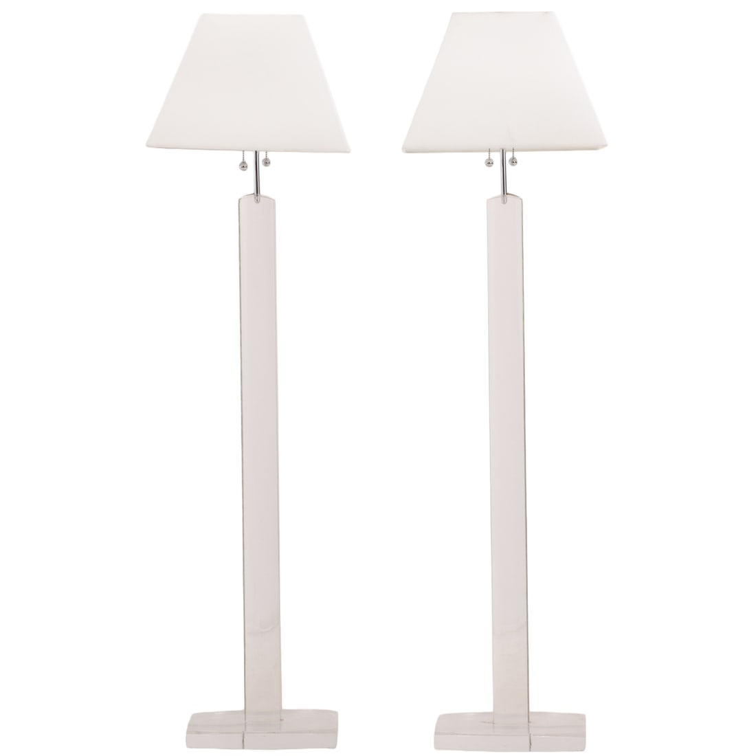 A PAIR OF LUCITE FLOOR LAMPS C 1985. (1 of 5)