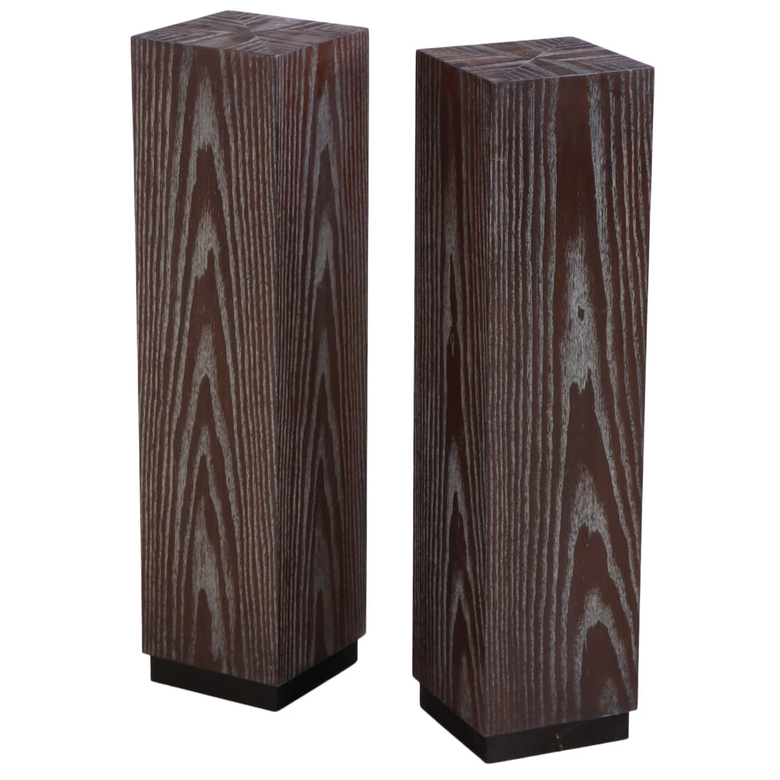PAIR DARK CERUSED OAK PEDESTALS HAVING AN EBONIZED RECESSED BASE. (1 of 5)
