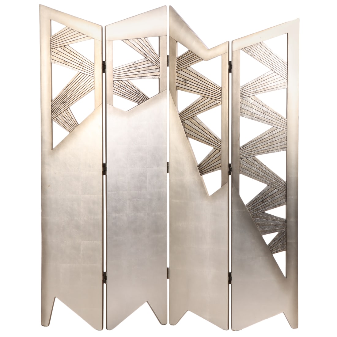A THREE PANEL SILVERED ROOM DIVIDER, (1 of 6)