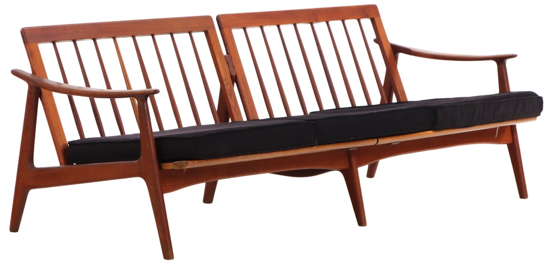 DANISH STYLE TEAK OPEN ARM SOFA C 1965. (1 of 6)