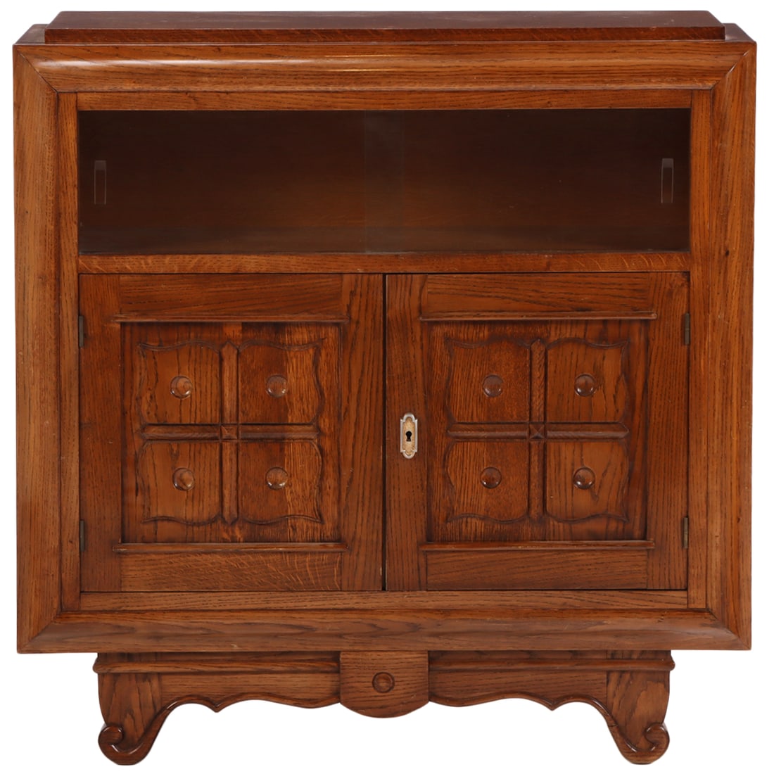 FRENCH OAK SERVER IN THE MANNER OF CHARLES DUDOUYT C 1940 HAVING TWO REMOVABLE GLASS SLIDING DOORS. (1 of 7)